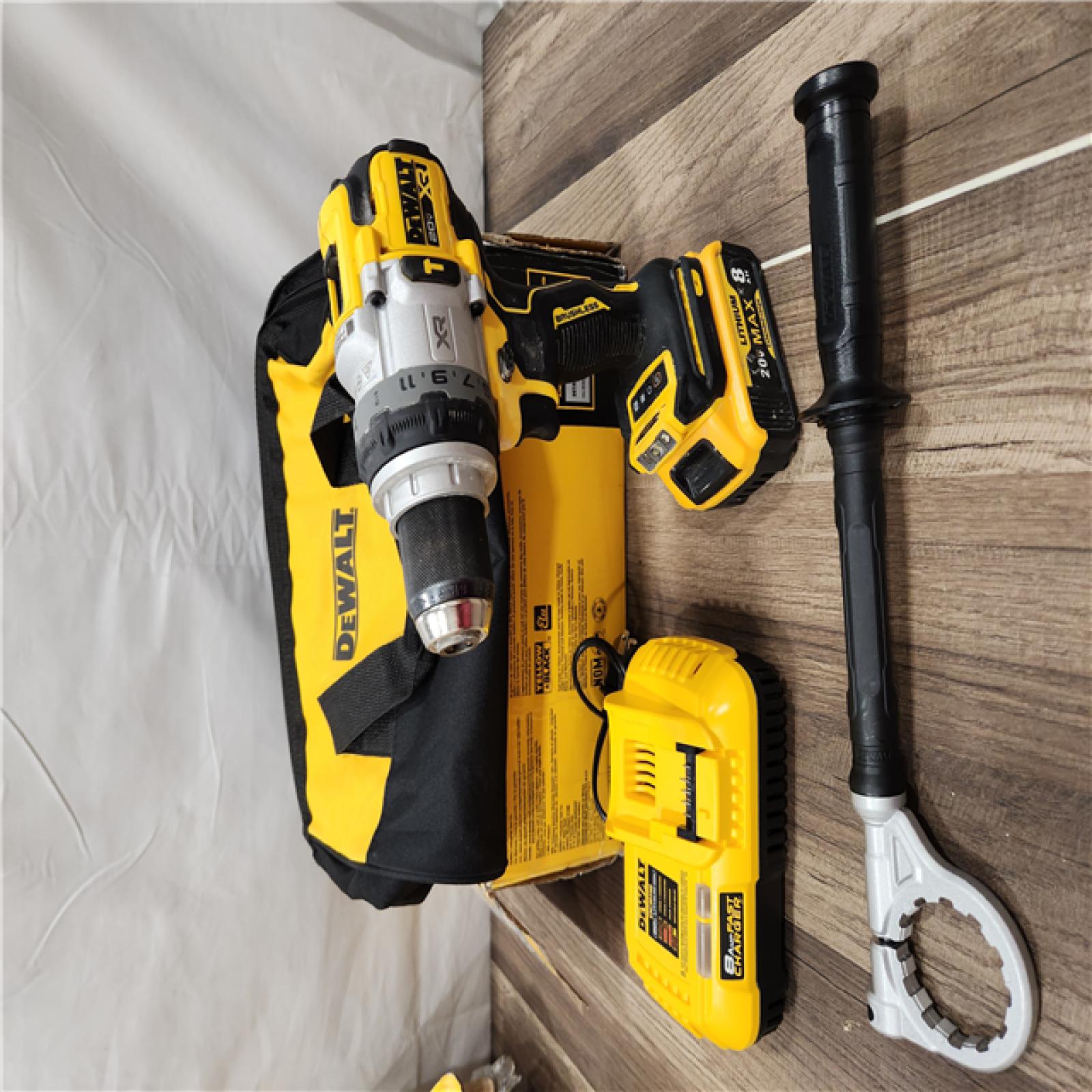 AS-IS DEWALT 20V XR Lithium-Ion Cordless Hammer Drill Kit with 8.0 Ah Battery, Charger and Kit Bag