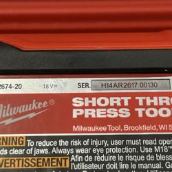 AS-IS Milwaukee 18V Lithium-Ion Cordless Short Throw PEX Press Tool Kit