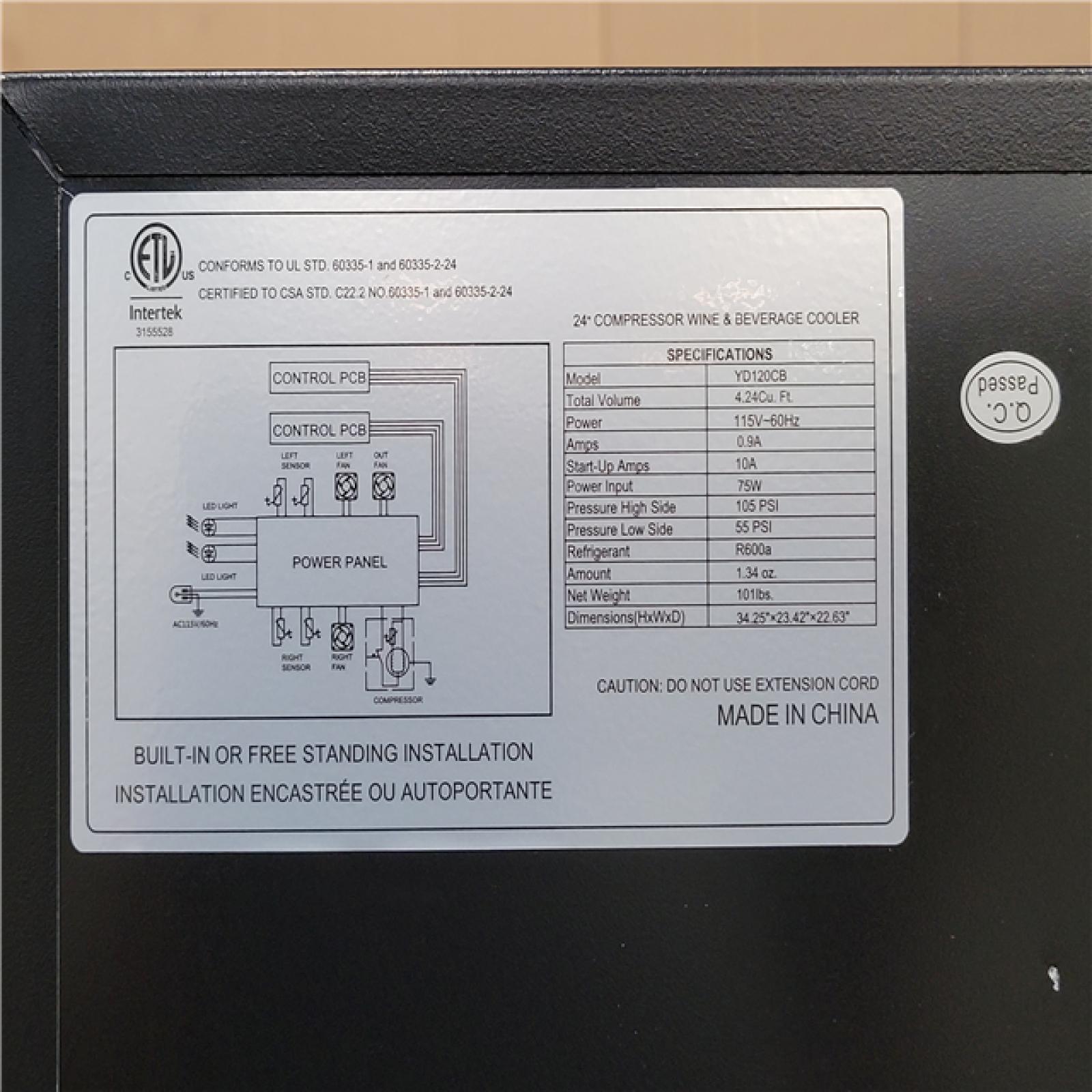 California NEW Wine & Beverage Cooler  Model YD120CB