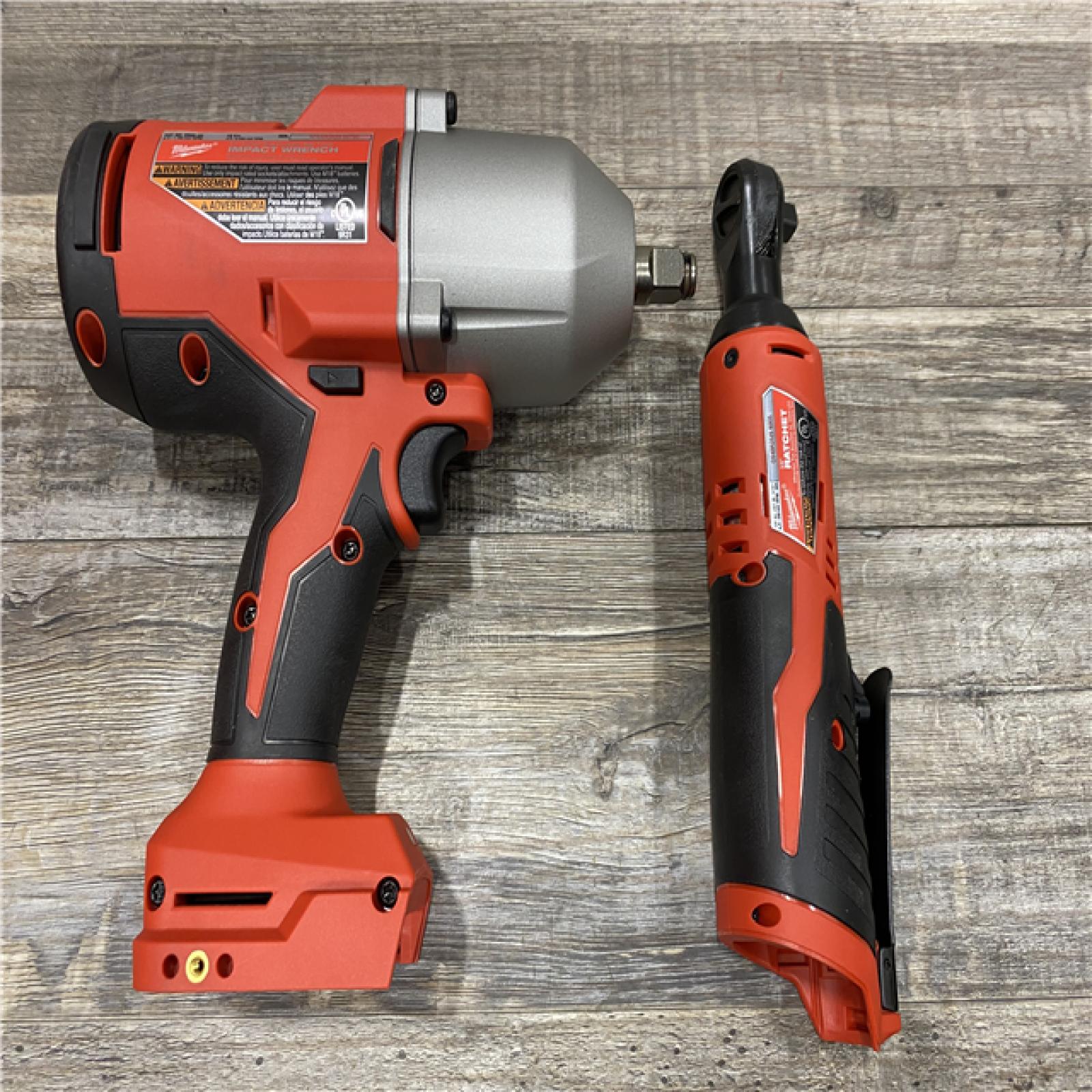 LIKE NEW - Milwaukee 12/18V Lithium-Ion Cordless 3/8 in. Ratchet and 1/2 in. High Torque Impact Wrench with Friction Ring Combo Kit