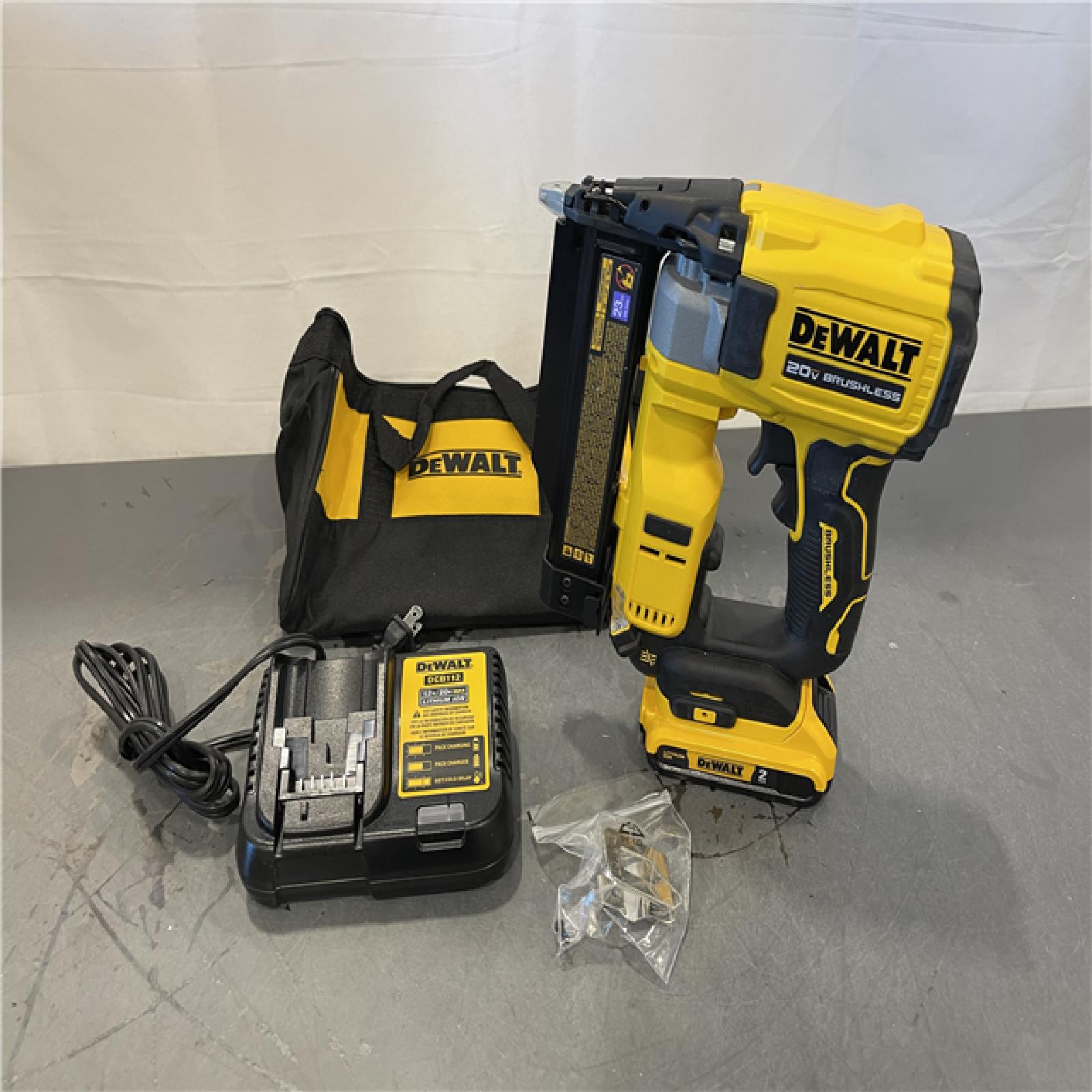 AS-IS - DeWalt ATOMIC 20V MAX Lithium Ion Cordless 23 Gauge Pin Nailer Kit
