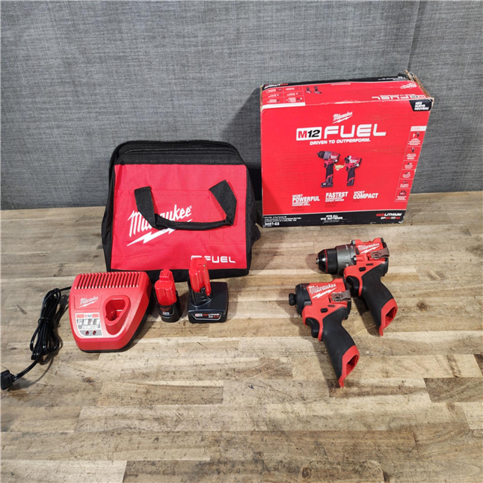 HOUSTON LOCATION - AS-IS Milwaukee FUEL 12-Volt Lithium-Ion Brushless Cordless Hammer Drill and Impact Driver Combo Kit