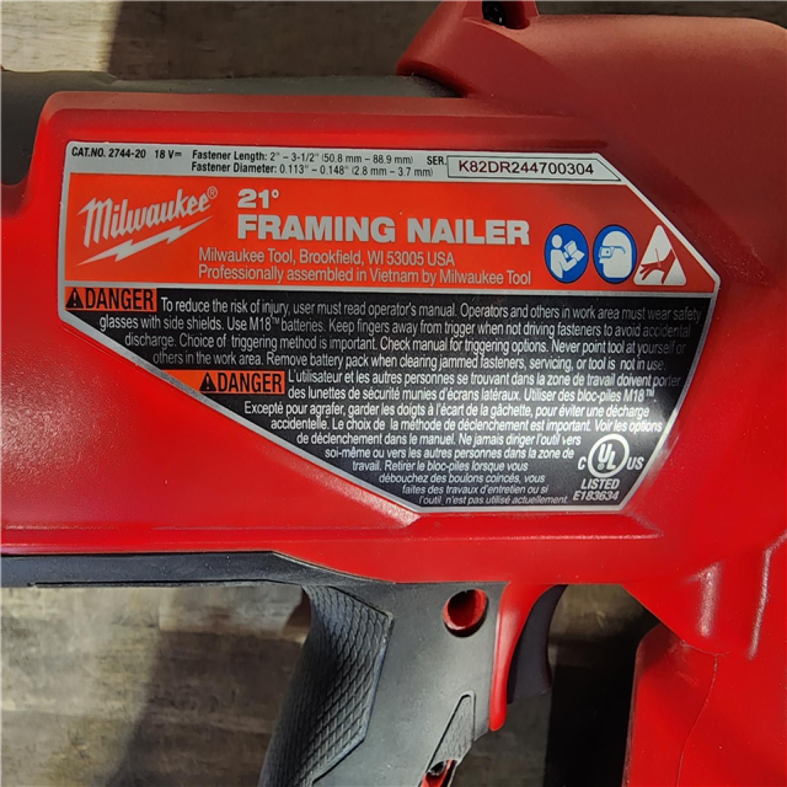 HOUSTON LOCATION - AS-IS Milwaukee 2744-20 M18 FUEL 3-1/2 in. 18-Volt 21-Degree Lithium-Ion Brushless Cordless Framing Nailer (Tool-Only)