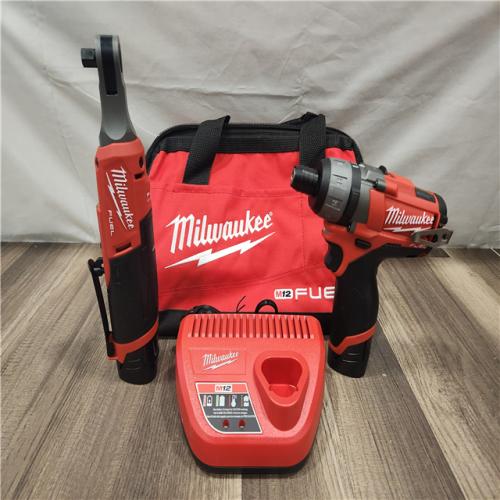 AS-IS- - M12 12V Lithium-Ion Cordless Screwdriver  3/8 in. High Speed Ratchet  Light Combo Kit (2-Tool) W/ 2 Batteries & Charger