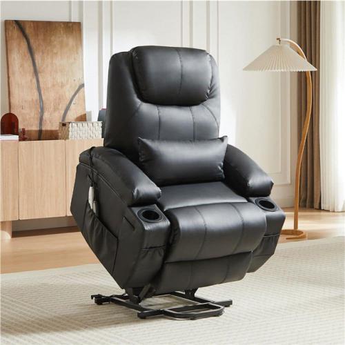 Phoenix Bestier 35 in. W Black Power Lift Recliner Chair with 8-Point Massage and Heating Living Room Chair with Pillow and Side Pockets