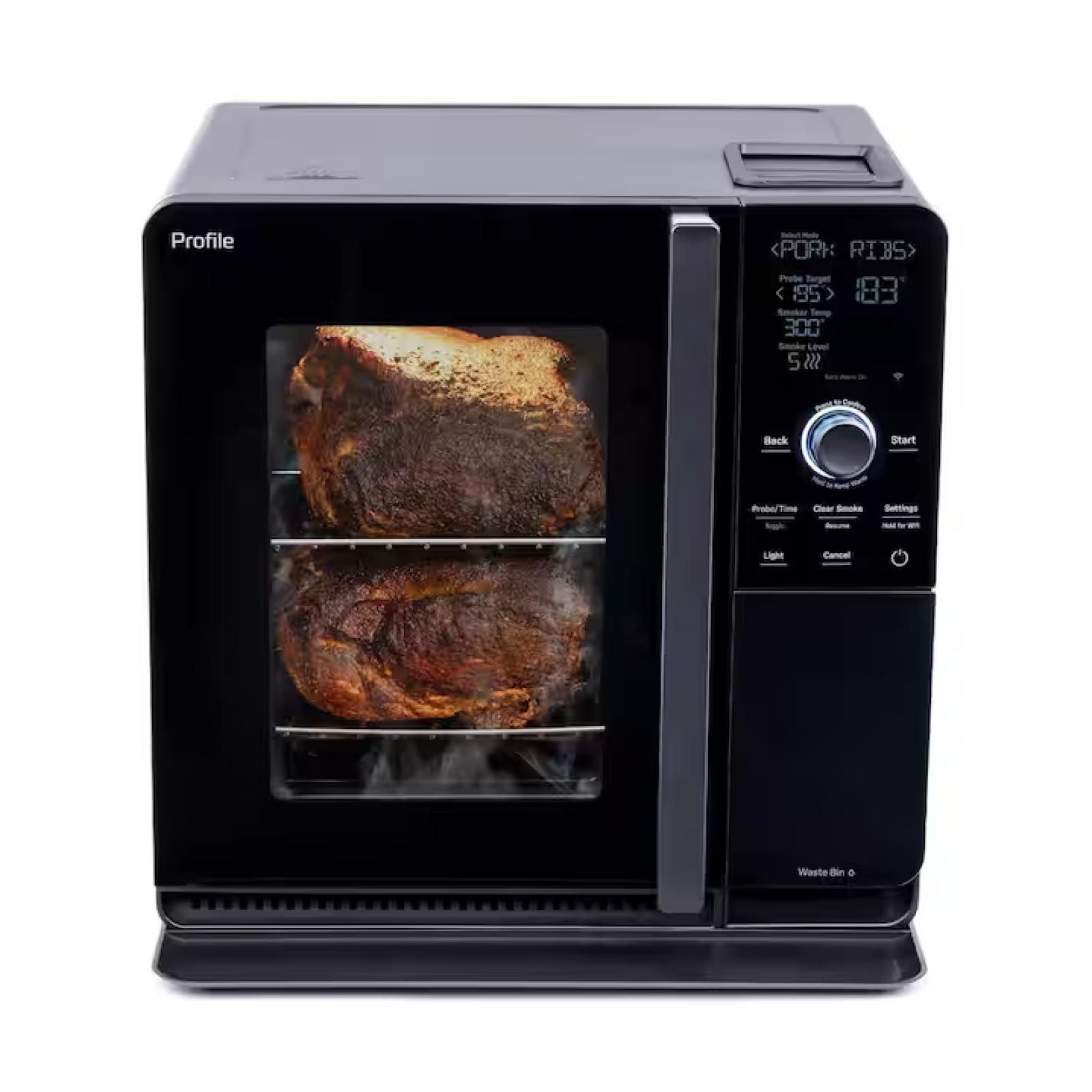 DALLAS LOCATION -AS-IS  GE Profile Smart Indoor Smoker with Active Smoke Filtration  5 Smoke Settings  Wood Pellet BBQ (2 UNITS)