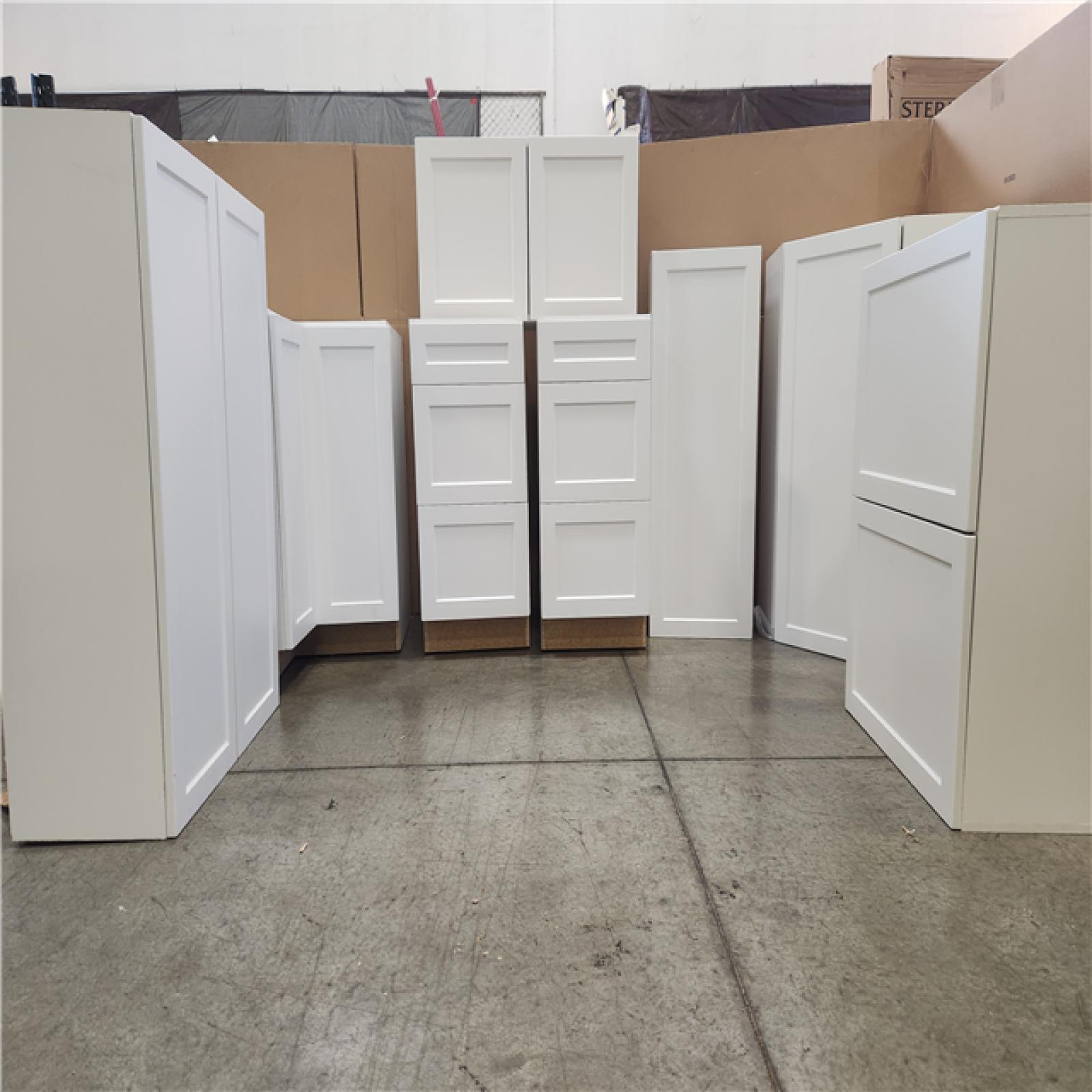 Phoenix AS-IS Hampton Bay Designer Series Melvern Assembled Shaker EZ Kitchen Cabinets in White Pallet (8-Cabinets)