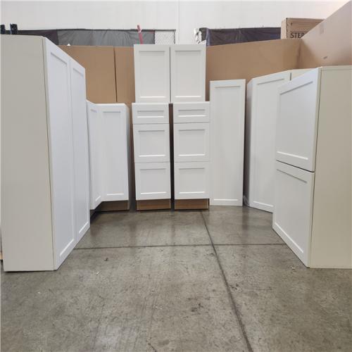 Phoenix AS-IS Hampton Bay Designer Series Melvern Assembled Shaker EZ Kitchen Cabinets in White Pallet (8-Cabinets)