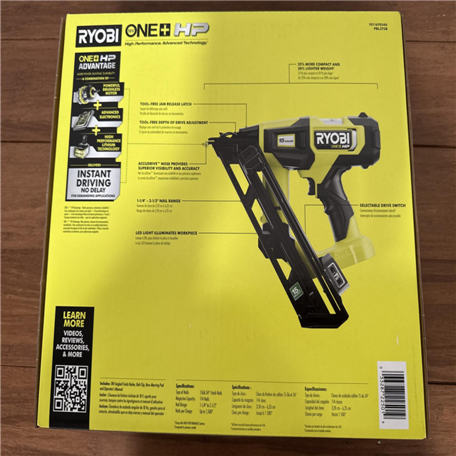 California NEW Sealed Box Ryobi 18V Brushless 15GA  Angled Finish Nailer