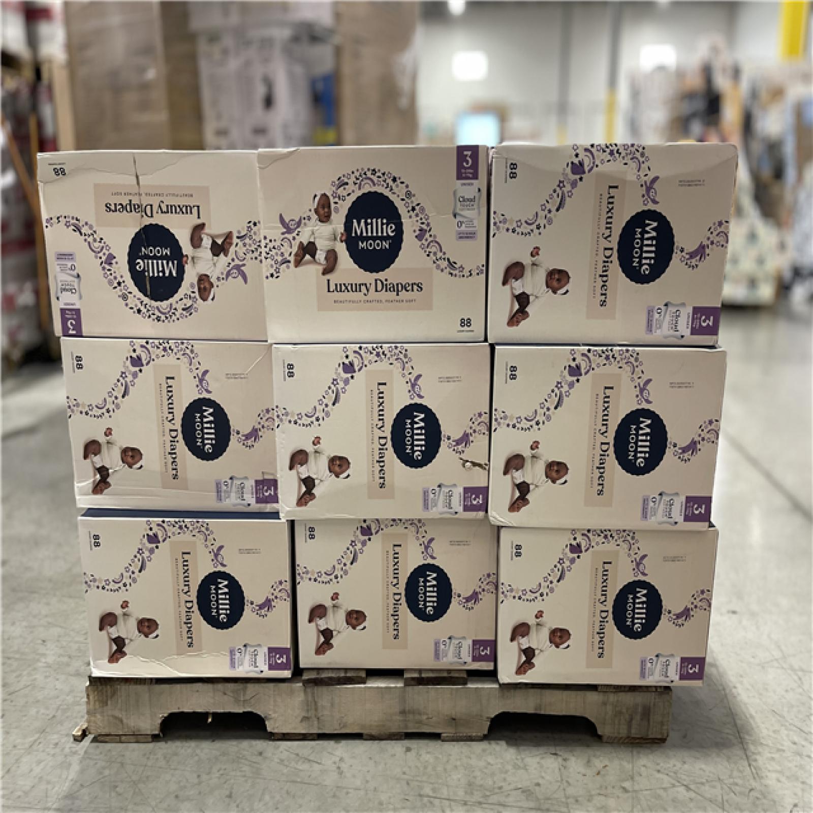 DALLAS LOCATION - Millie Moon Luxury Disposable Diapers - Size 3 (88ct PER CASE) PALLET-(35 CASES)
