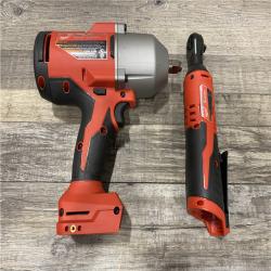 AS-IS Milwaukee 12/18V Lithium-Ion Cordless 3/8 in. Ratchet and 1/2 in. High Torque Impact Wrench with Friction Ring Combo Kit