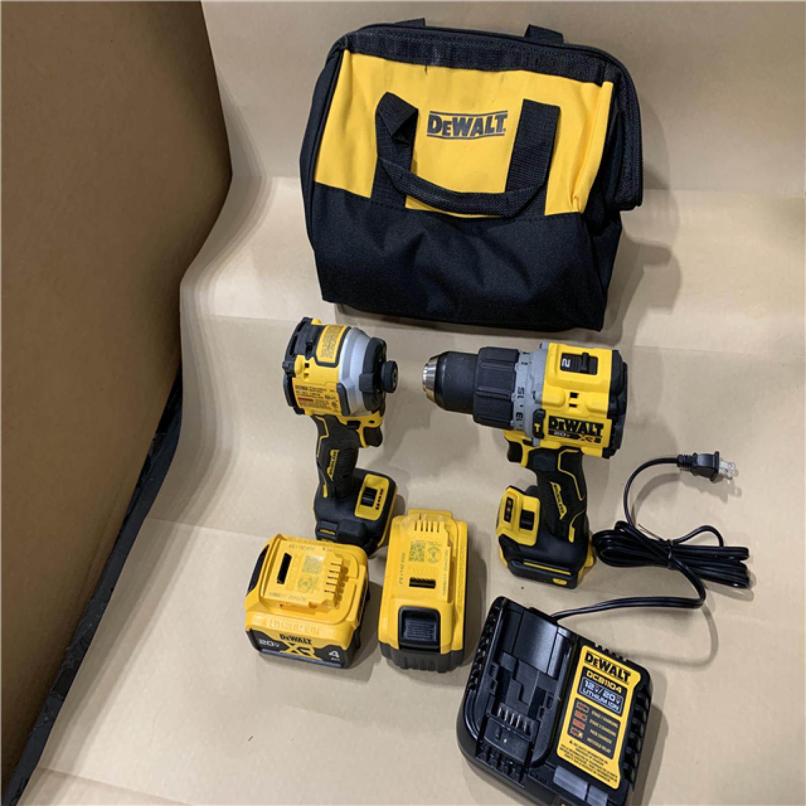 AS-IS DEWALT 20V MAX XR Hammer Drill and ATOMIC Impact Driver 2 Tool Cordless Combo Kit with (2) 4.0Ah Batteries, Charger, and Bag