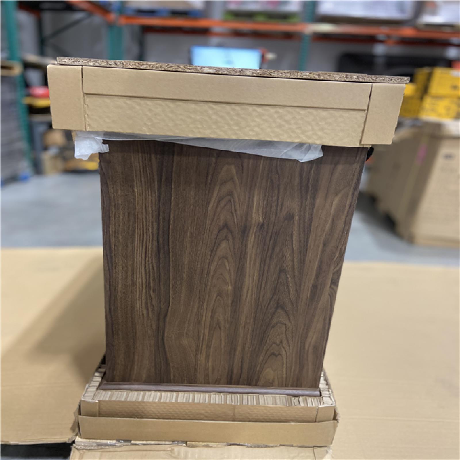 DALLAS LOCATION -  Home Decorators Collection Doveton 60 in. Double Sink Dark Walnut Bath Vanity with White Engineered Marble Top (Assembled)