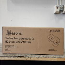 Phoenix Location NEW Seasons Stainless Steel Undermount 31.5 18G Double Bowl Offset Sink Pallet (12 Total)
