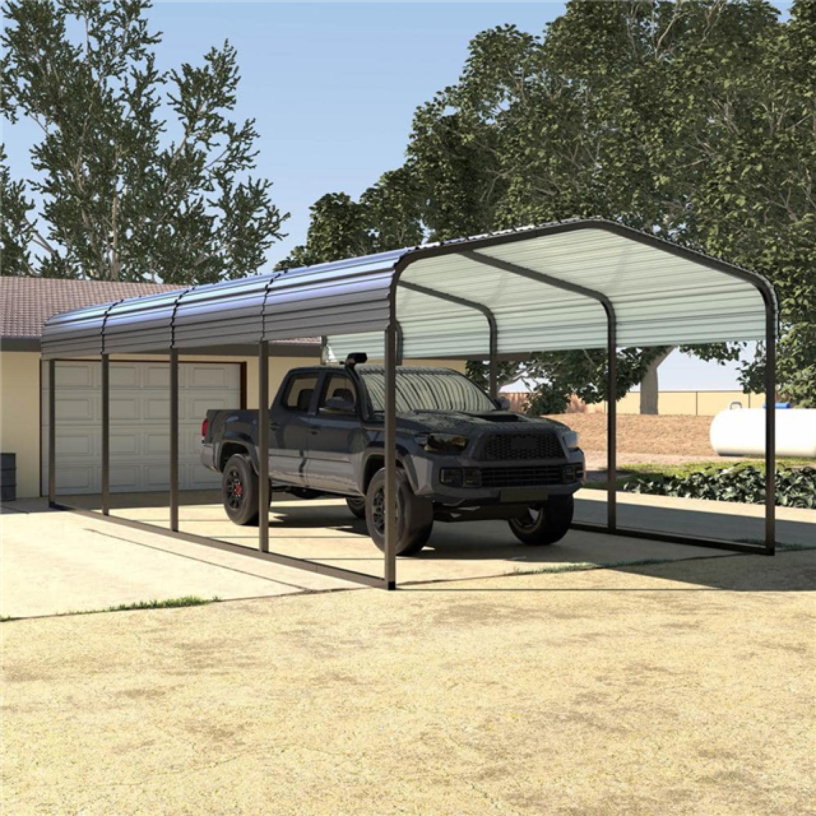 Phoenix VEIKOUS 12 ft. W x 20 ft. D Metal Carport Metal Car Canopy and Shelter, Gray