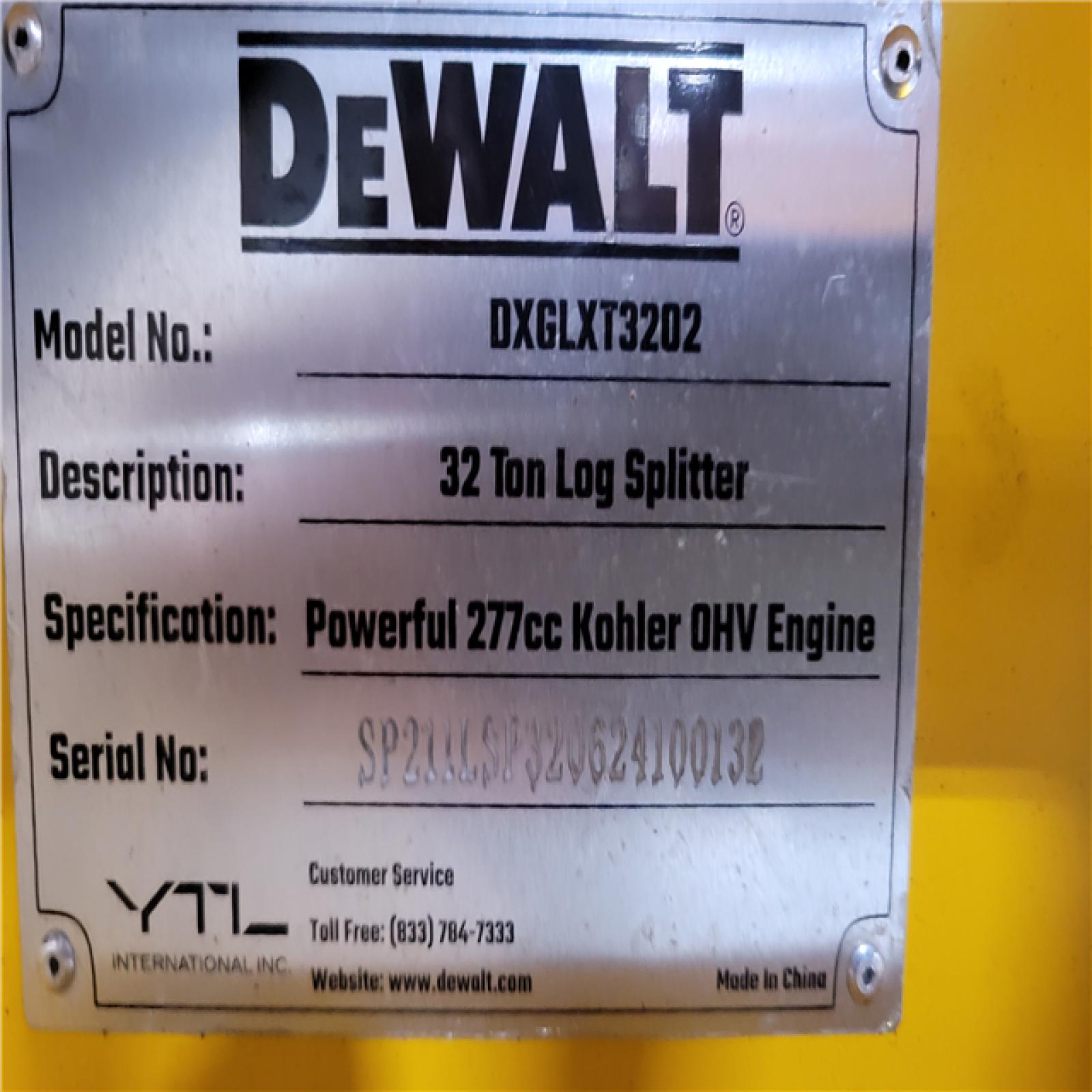 CALIFORNIA AS-IS DEWALT 32 TON LOG SPLITTER