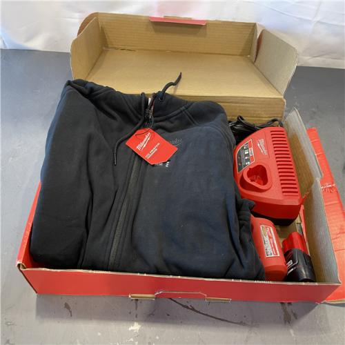 AS-IS - Milwaukee Men's Large M12 12-Volt Lithium-Ion Cordless Black Heated Jacket Hoodie Kit