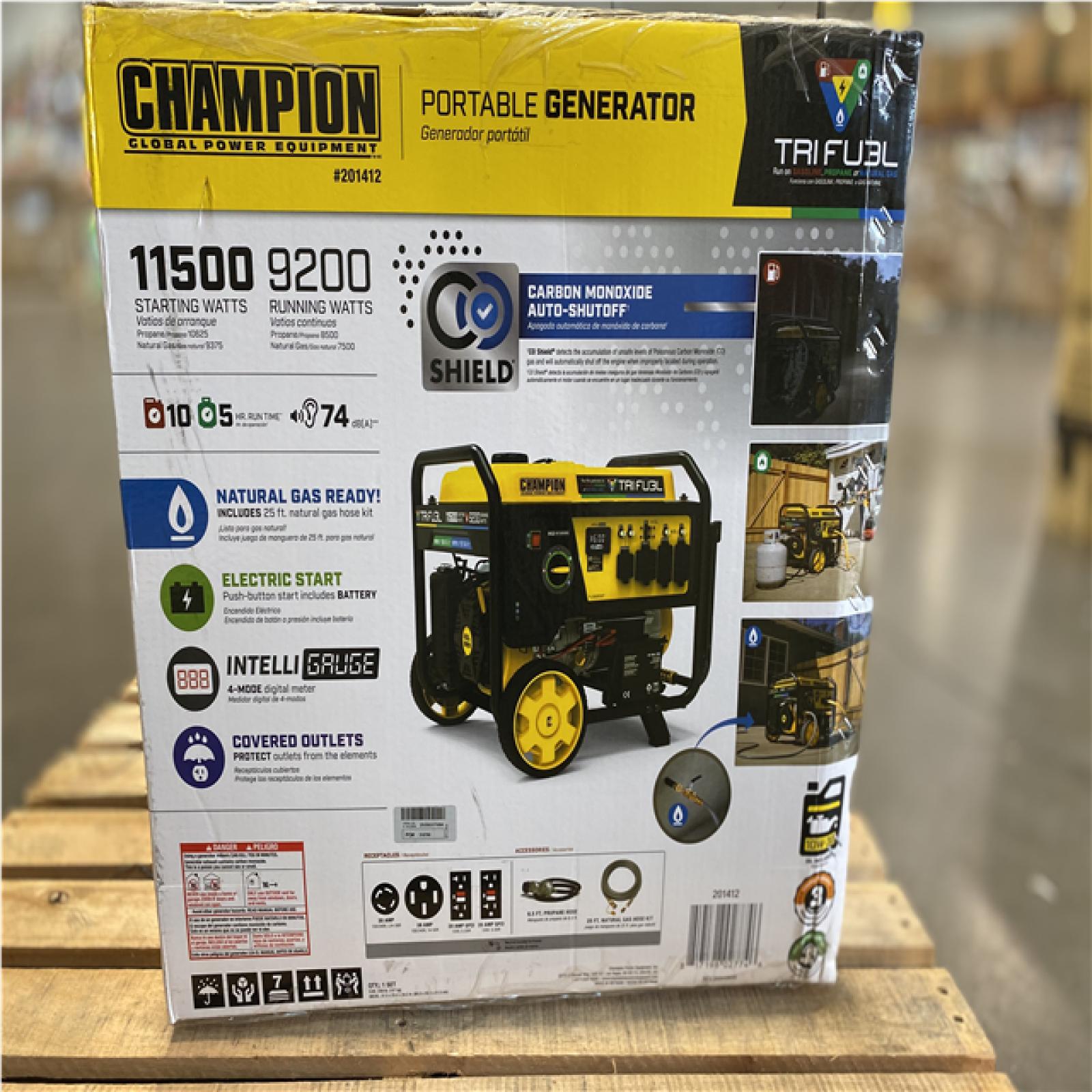 DALLAS LOCATION - NEW! CHAMPION 9000-Watt Electric Start Tri Fuel Generator  CO Shield