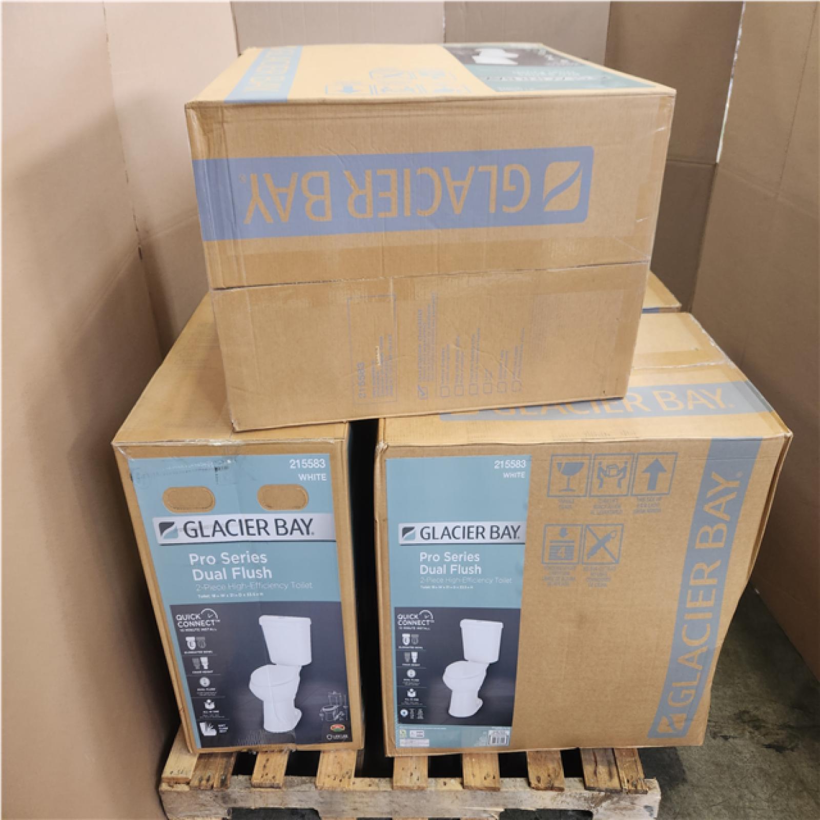 Phoenix NEW Glacier Bay 12 in. Rough In 2-Piece 1.0 GPF/1.28 GPF Dual Flush Elongated Toilet in White, Seat Included Pallet of 4