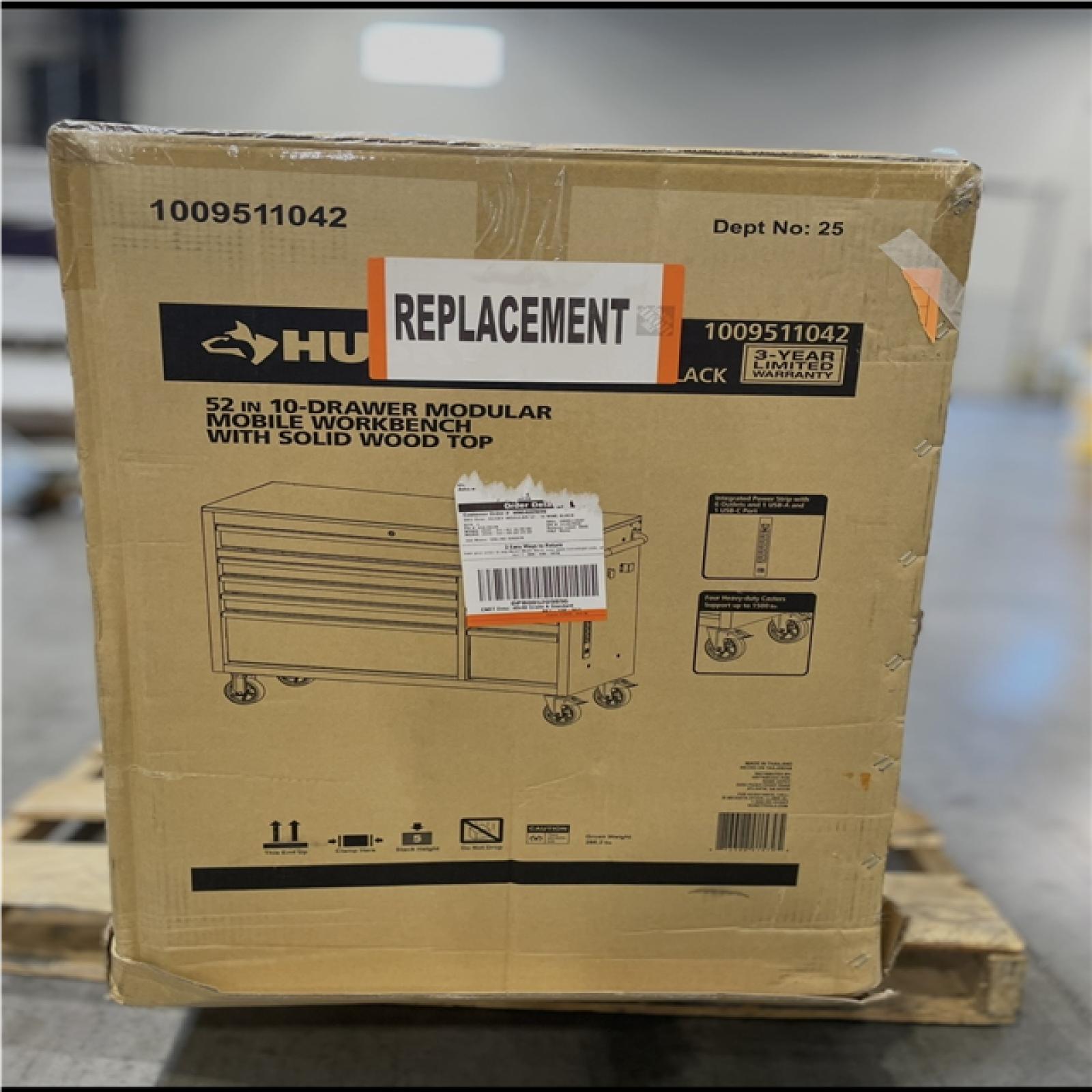 DALLAS LOCATION - AS IS - HUSKY 52 in. W x 20 in. D Standard Duty Black Mobile Workbench Cabinet W/ Wood Top (GLOSS BLACK)