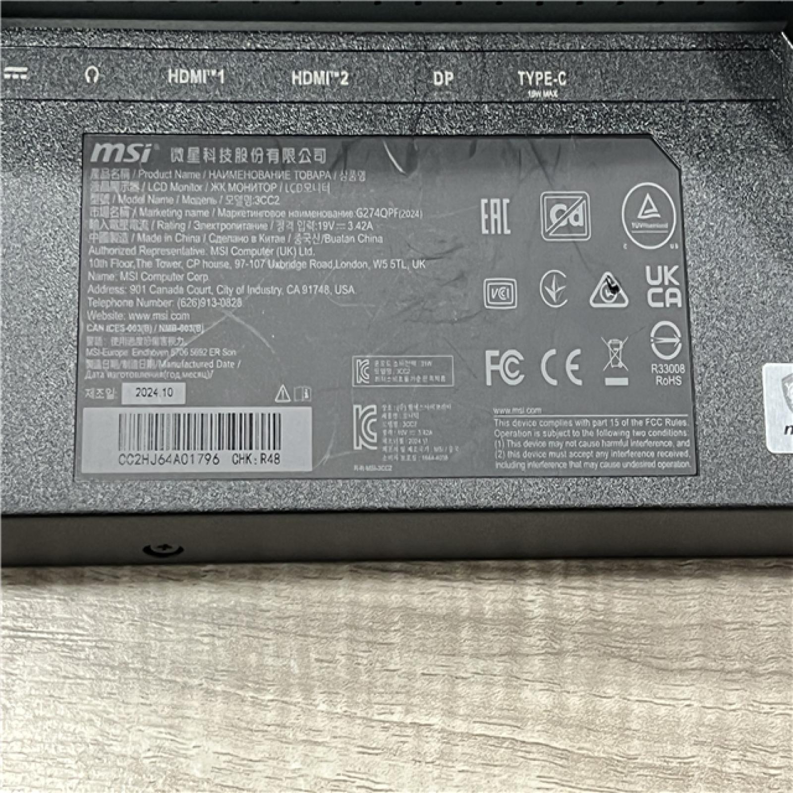 AS-IS MSI G274QPF-QD 27 WQHD Gaming LCD Monitor G274QPFQD