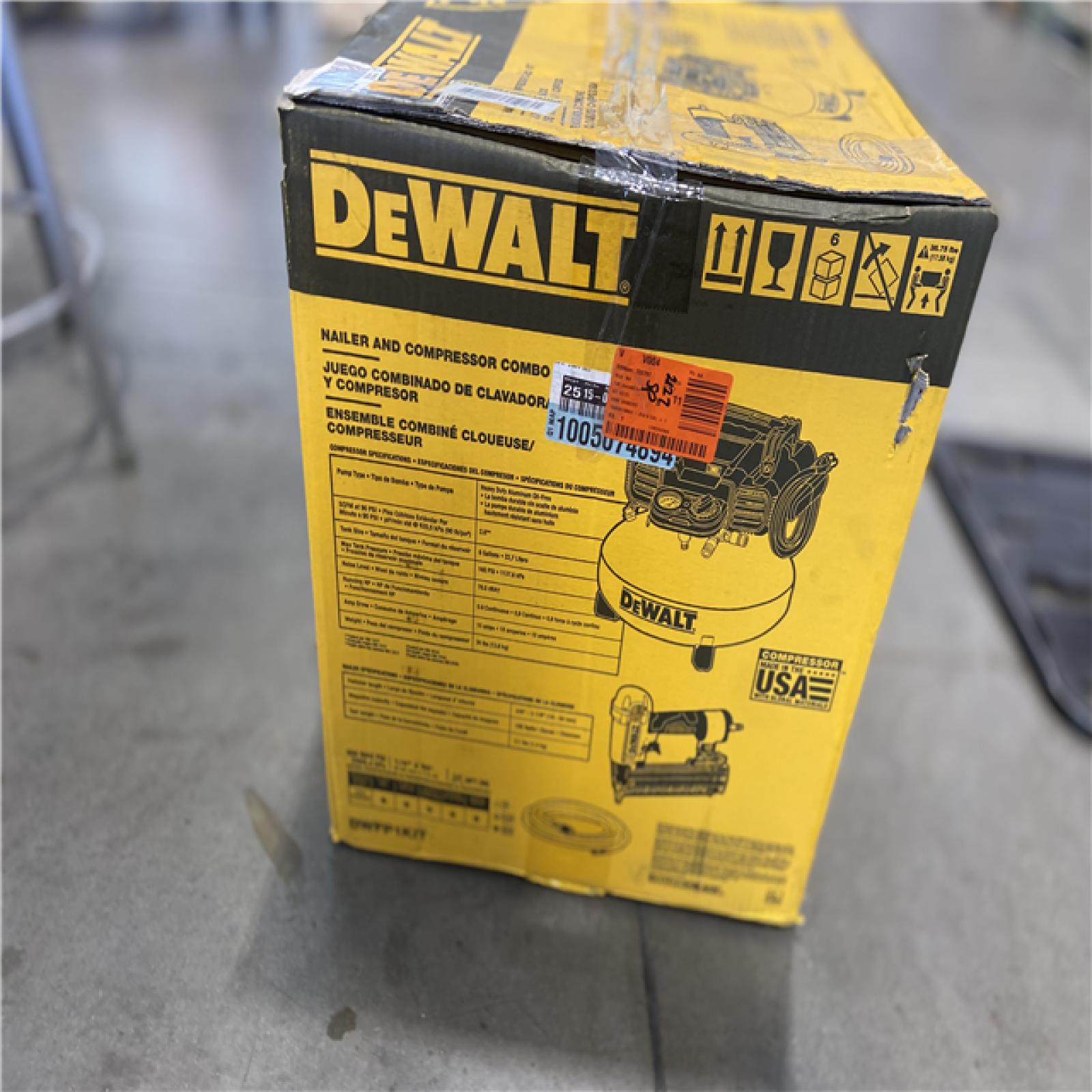 AS-IS - DEWALT DWFP1KIT Nailer and 120 PSI Compressor Combo Kit