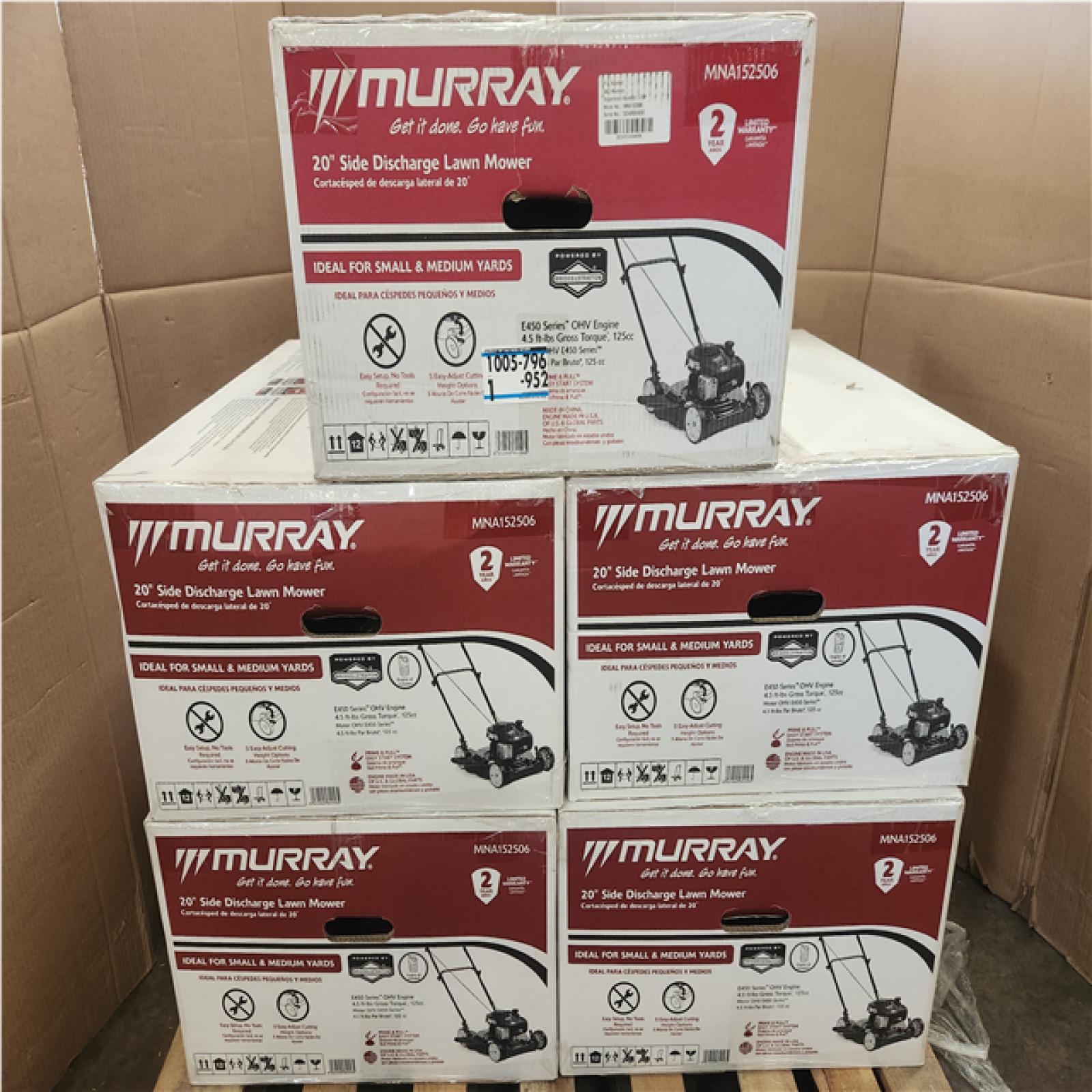 Phoenix NEW Pallet of Murray 20 in. 125 cc Briggs & Stratton Walk Behind Gas Push Lawn Mower with 4 Wheel Height Adjustment and Prime 'N Pull Start