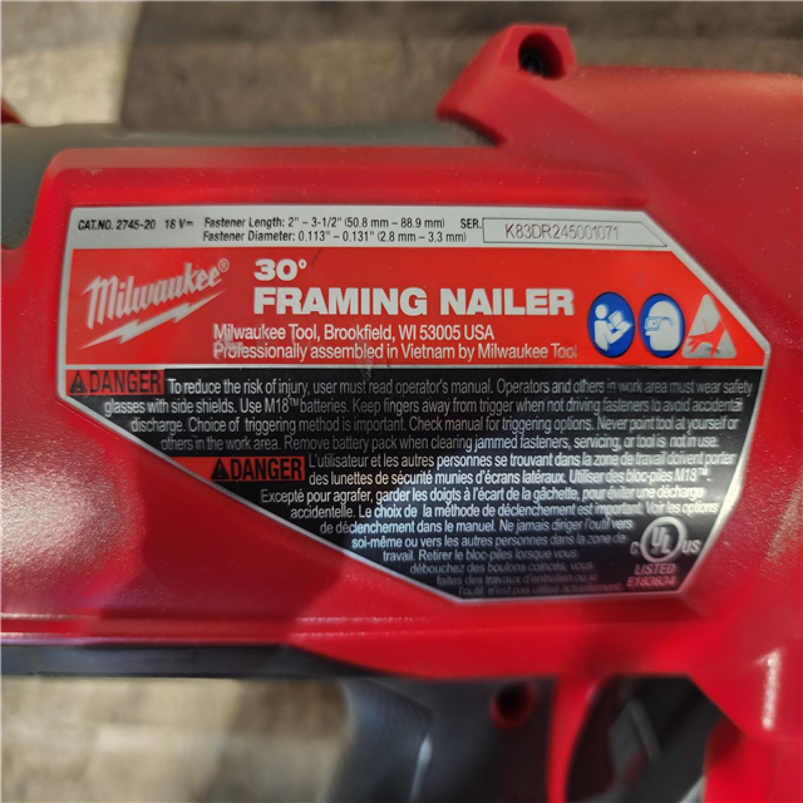 HOUSTON LOCATION - AS-IS Milwaukee M18 FUEL 30 Degree Framing Nailer (TOOL ONLY)