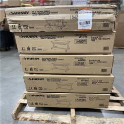 DALLAS LOCATION -Husky 46 in. W x 24 in. D 2-Drawer Adjustable Height White Worktable with Solid Wood Top PALLET-(5 UNITS)
