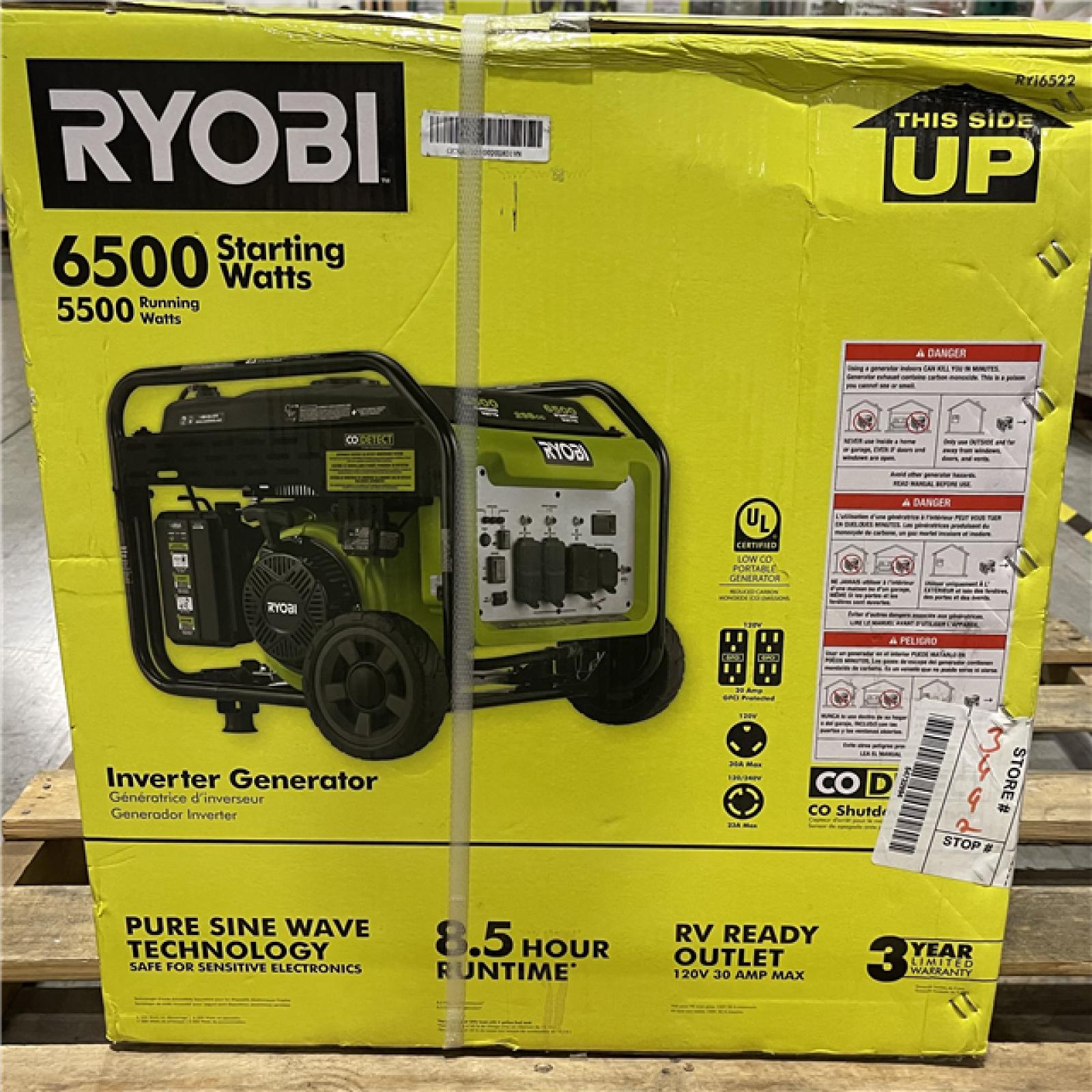 NEW! - RYOBI 6500-Watt Gasoline Powered Inverter Generator with CO Shutdown & Idle Down Technology