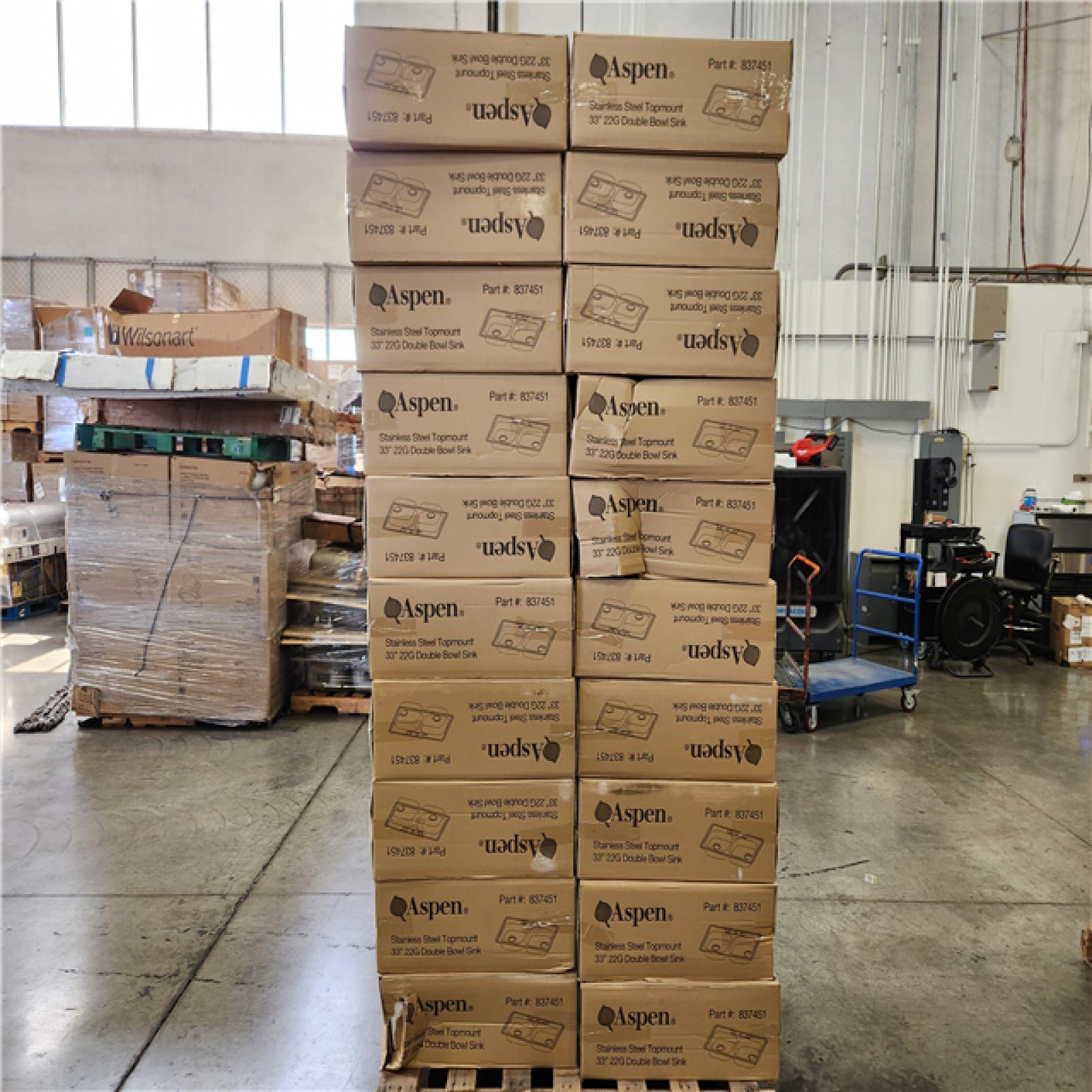 Phoenix Location NEW Aspen Stainless Steel Top mount 33 22G Double Bowl Sink Pallet (20 Sinks) (SEALED)
