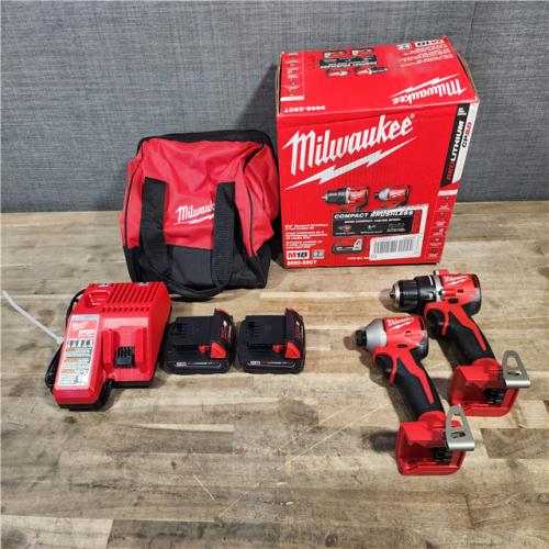 HOUSTON LOCATION - AS-IS Milwaukee M18 18V Lithium-Ion Brushless Cordless Compact Drill/Impact Combo Kit (2-Tool) W/(2) 2.0 Ah Batteries, Charger & Bag