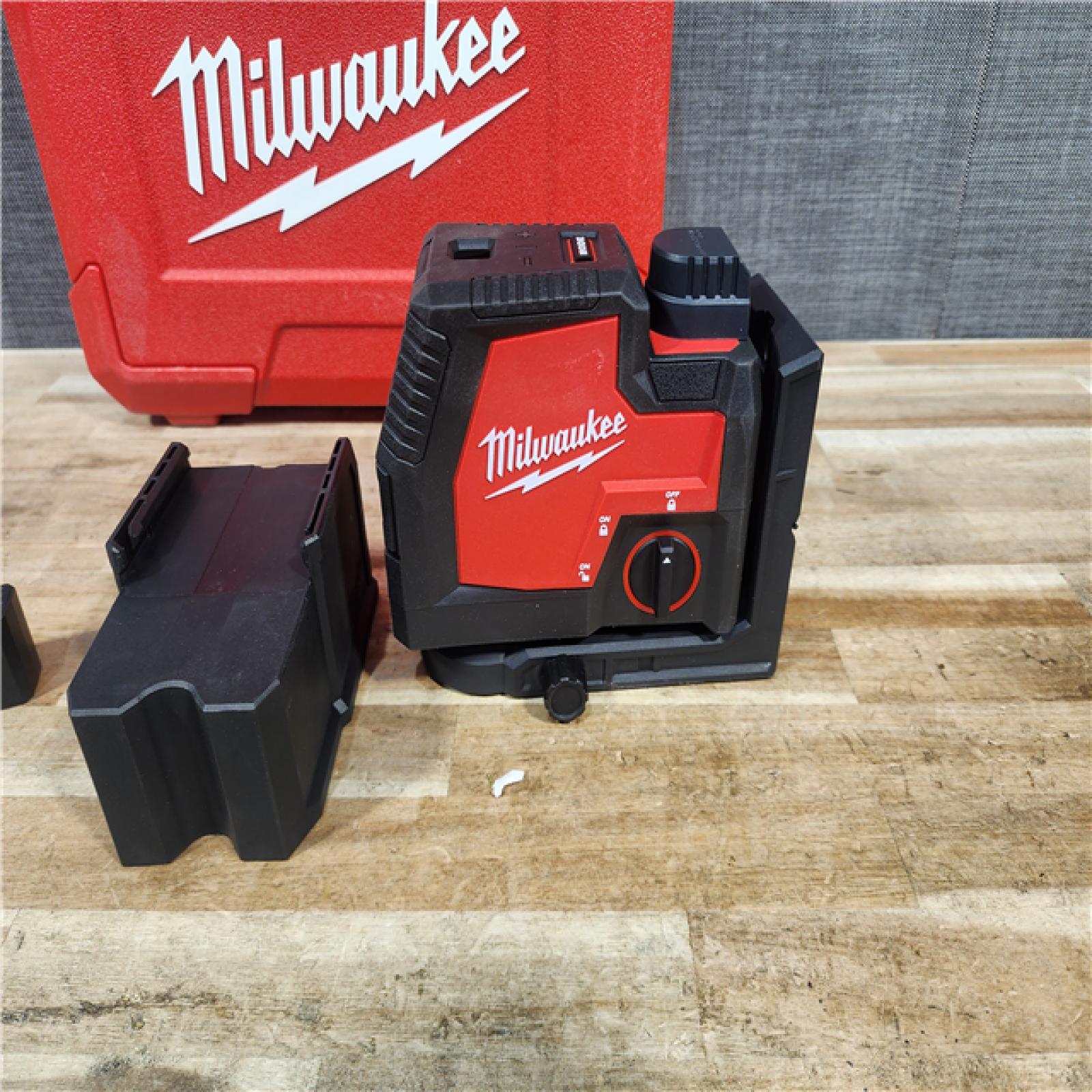 HOUSTON LOCATION - AS - IS Milwaukee Green 100 ft. Cross Line and Plumb Points Rechargeable Laser Level with REDLITHIUM Lithium-Ion
