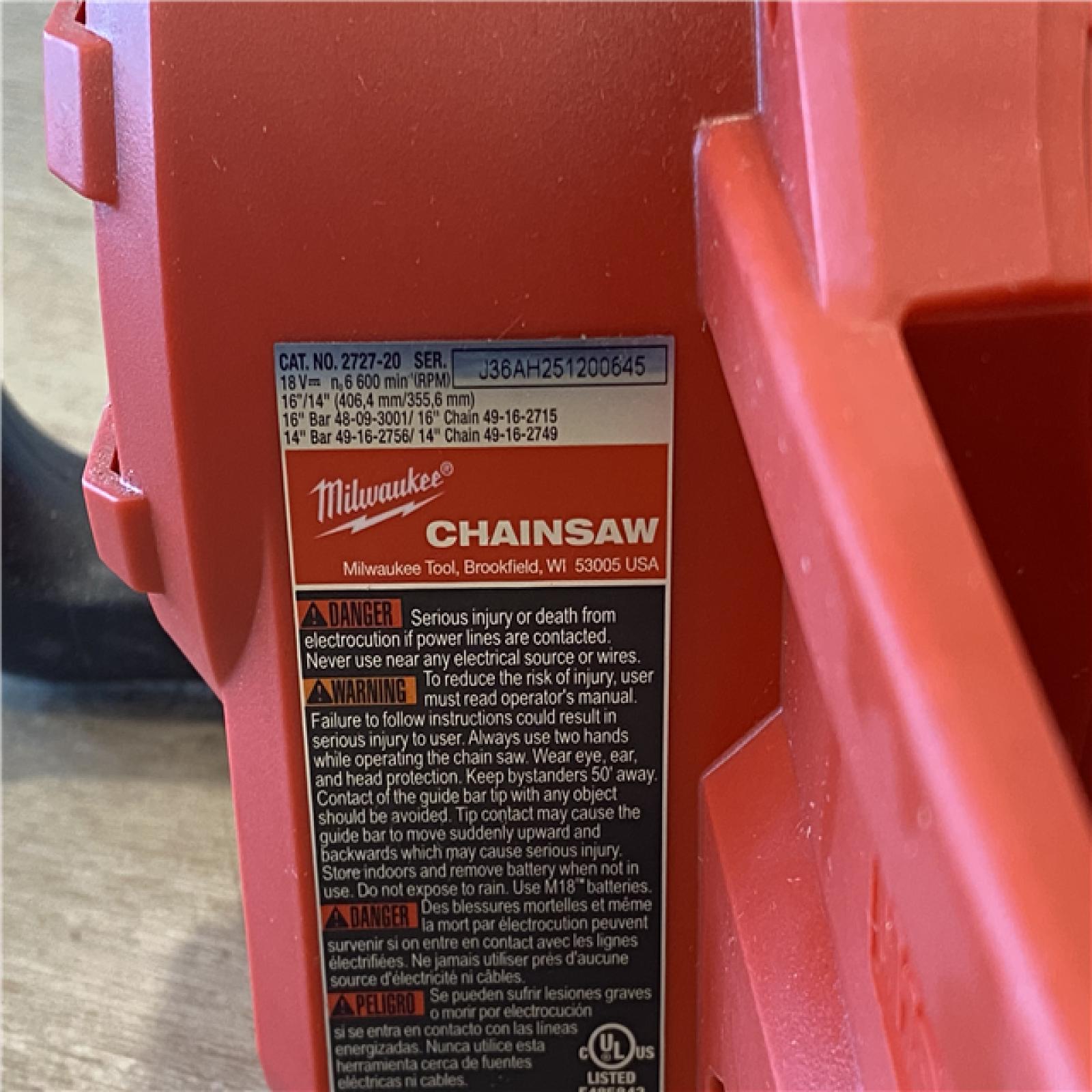 AS-IS Milwaukee FUEL 16 in. 18V Lithium-Ion Brushless Battery Chainsaw (Tool-Only)