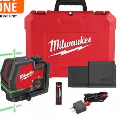 NEW! - Milwaukee Green 100 ft. Cross Line and Plumb Points Rechargeable Laser Level with REDLITHIUM Lithium-Ion USB Battery and Charger