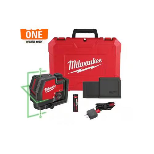 NEW! - Milwaukee Green 100 ft. Cross Line and Plumb Points Rechargeable Laser Level with REDLITHIUM Lithium-Ion USB Battery and Charger