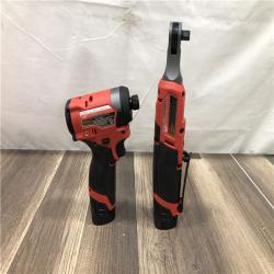 AS-IS Milwaukee FUEL 12V Lithium-Ion Cordless 3/8 in. Ratchet and 1/4 in. Impact Driver Kit