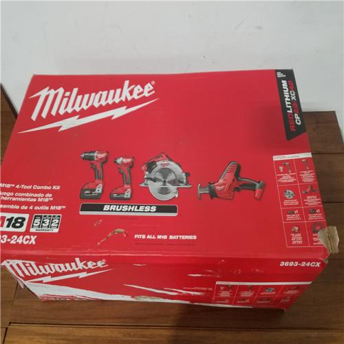 California AS-IS Milwaukee M18 4-Tool Combo Kit  Includes (2) Batteries  Charger and Bag; Appears in Like New Condition