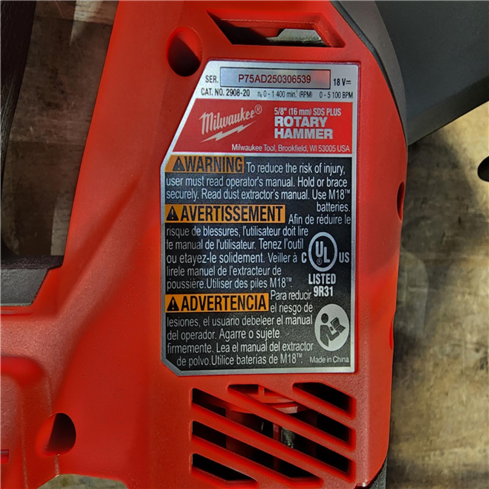 HOUSTON LOCATION - AS-IS Milwaukee M18 FUEL 18V Lithium-Ion Brushless Cordless 5/8 in. SDS-Plus Rotary Hammer (Tool-Only)