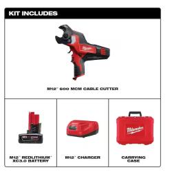 NEW! - Milwaukee M12 12V Lithium-Ion Cordless 600 MCM Cable Cutter Kit with One 3.0Ah Battery  Charger and Hard Case