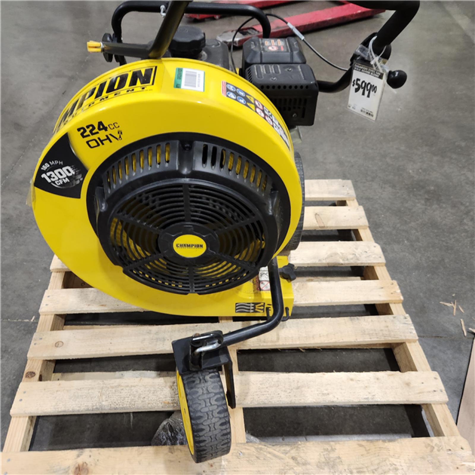 Dallas Location - As-Is Champion Power Equipment 160 MPH 1300 CFM 224 cc Walk-Behind Gas Leaf Blower with Swivel Front Wheel and 90-Degree Flow Diverter