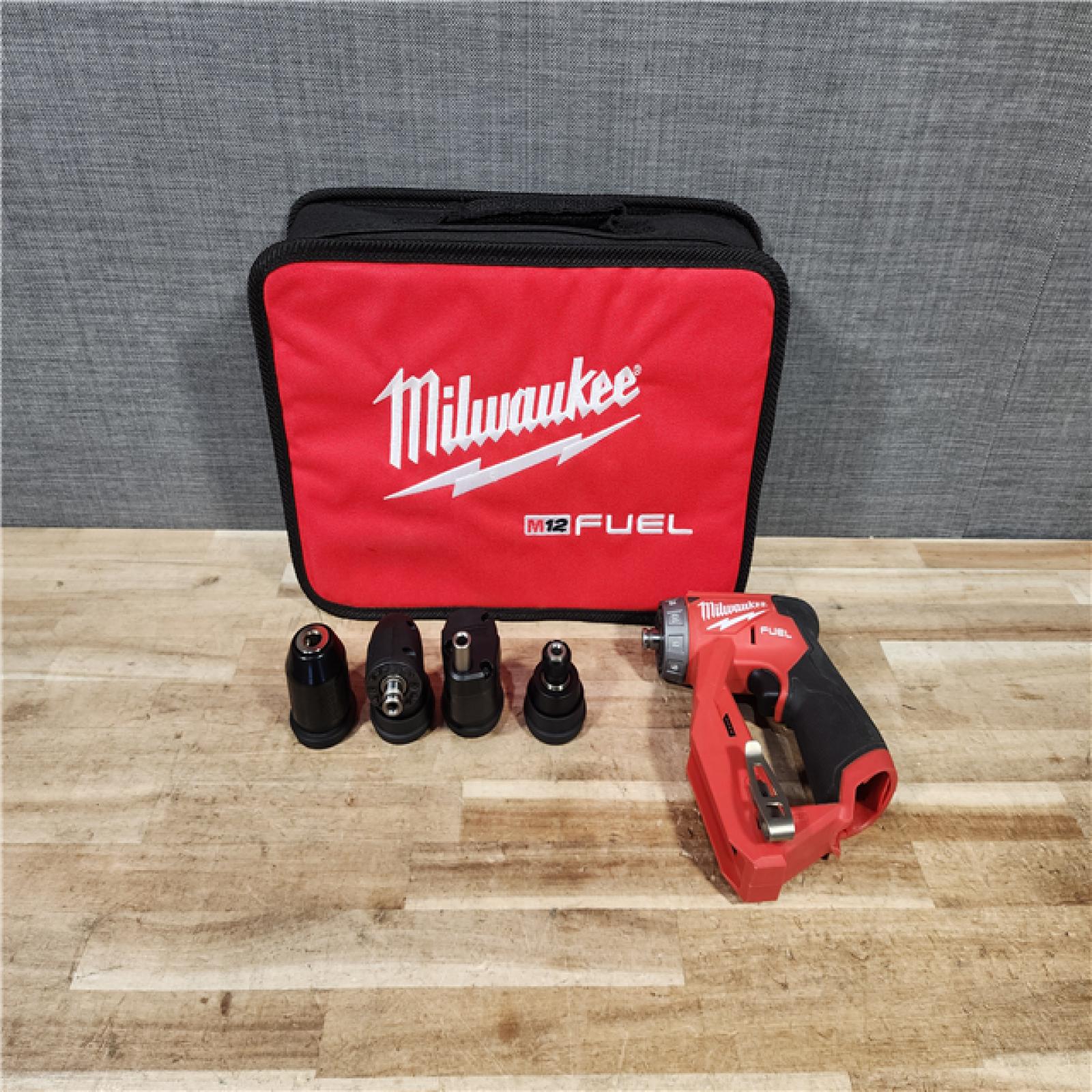 HOUSTON LOCATION - AS - IS Milwaukee FUEL 12V Lithium-Ion Brushless Cordless 4-in-1 Installation 3/8 in. Drill Driver with 4 Tool Head (Tool-Only)