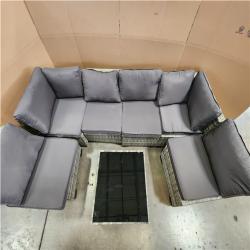 Phoenix LIKE NEW JUSKYS GUKOO Gray Wicker 7-Piece Metal Frame Sofa Seating Group with Gray Cushion