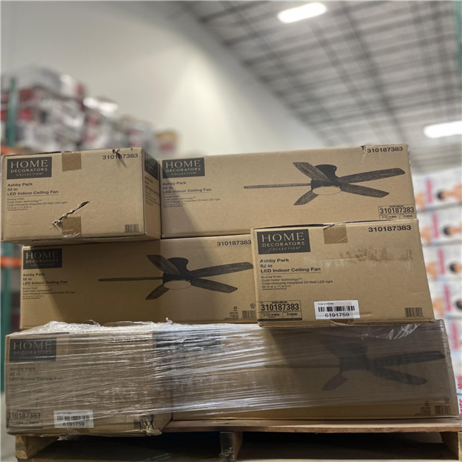 DALLAS LOCATION- NEW!- HOME DECORATORS COLLECTION ASHBY PARK 52 IN. LED CEILING FAN PALLET (15 UNITS)
