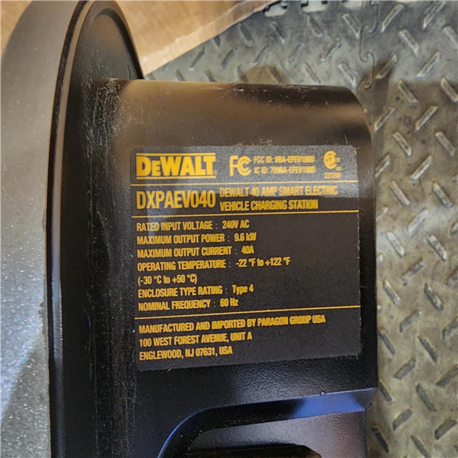 HOUSTON LOCATION - AS-IS DEWALT Level-2 Wall Mounted Electric Vehicle EV Charger up to 40 Amps, 240-Volt AC 9.6 Kw, 25 Ft. Cable, Weatherproof