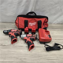AS-IS Milwaukee 2494-22 M12 Cordless Combination 3/8  Drill / Driver and 1/4  Hex Impact Driver Dual Power Tool Kit