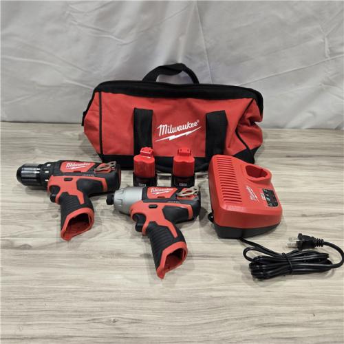 AS-IS Milwaukee 2494-22 M12 Cordless Combination 3/8  Drill / Driver and 1/4  Hex Impact Driver Dual Power Tool Kit