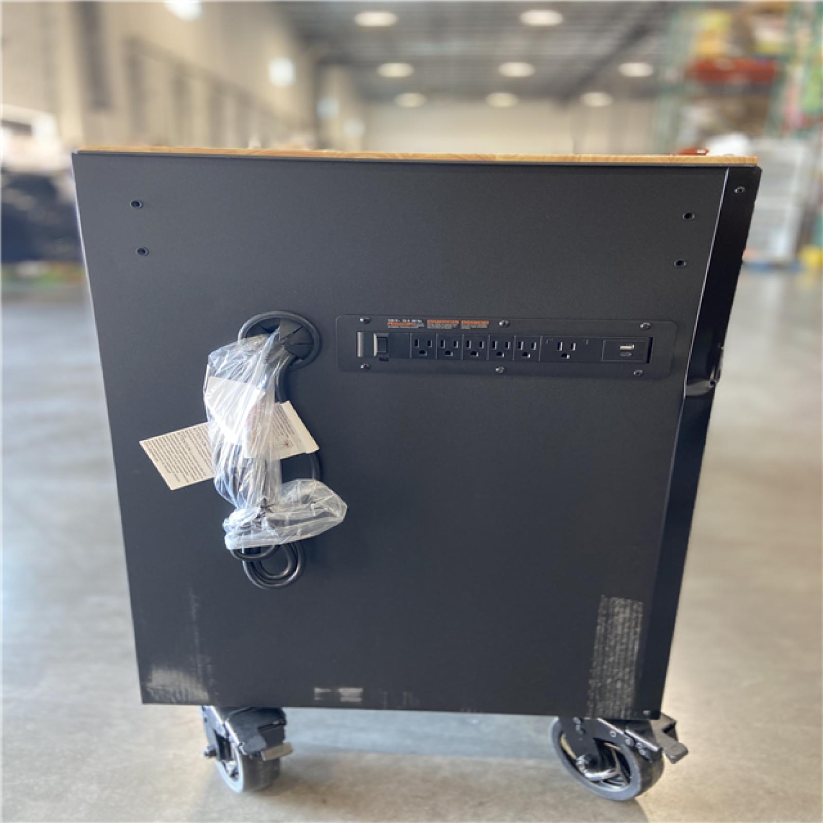 DALLAS LOCATION - Husky Heavy-Duty 72 in. W x 24 in. D 15-Drawer Matte Black Mobile Workbench Cabinet with Solid Wood Top
