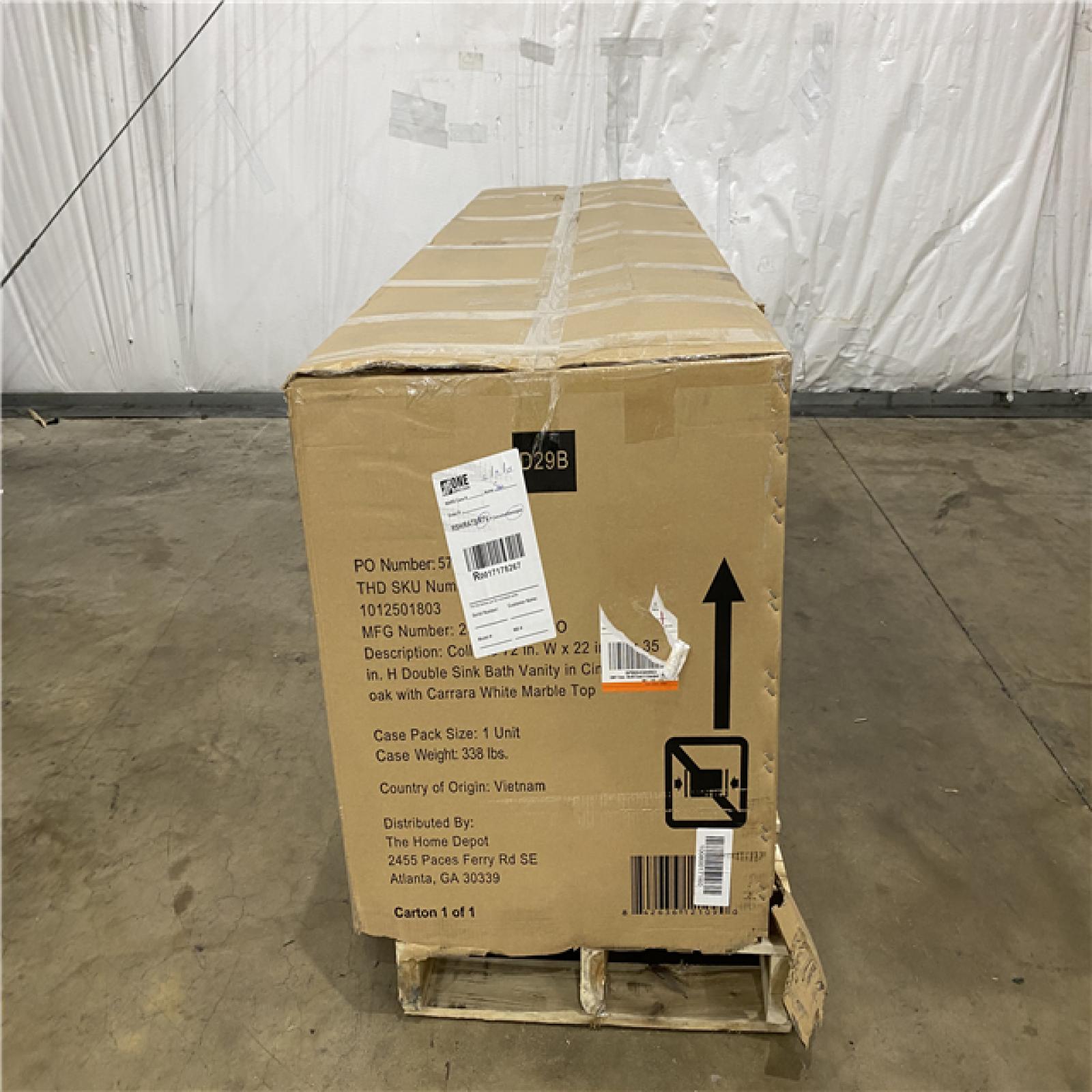 Houston Location AS IS - Double sink restroom vanity cinnamon oak