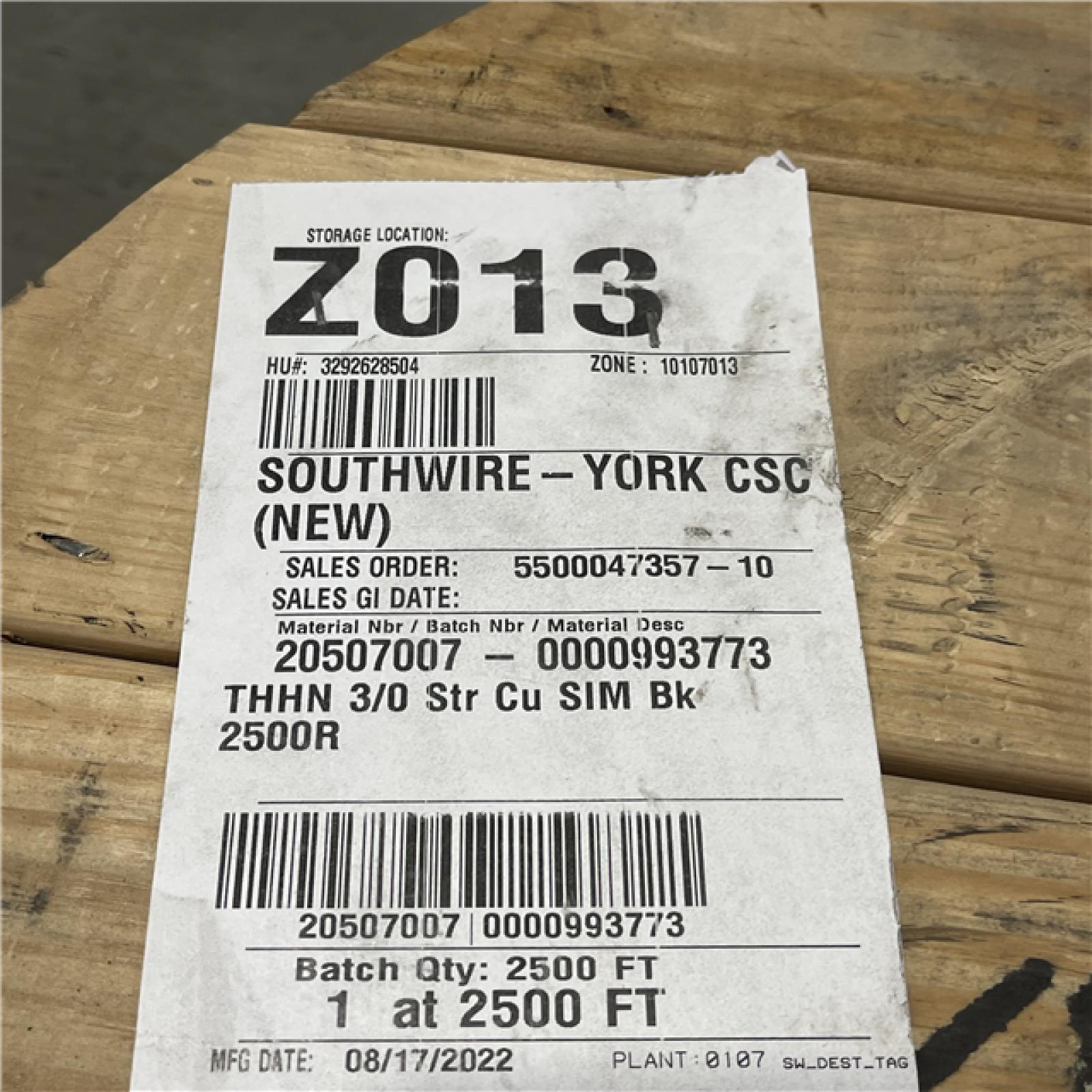 DALLAS LOCATION - Southwire 2,500 ft. 3 Black Stranded CU SIMpull THHN Wire (SEE NOTES)